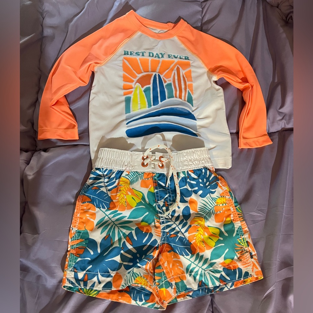 Kids Swim Set with Orange and Blue Design